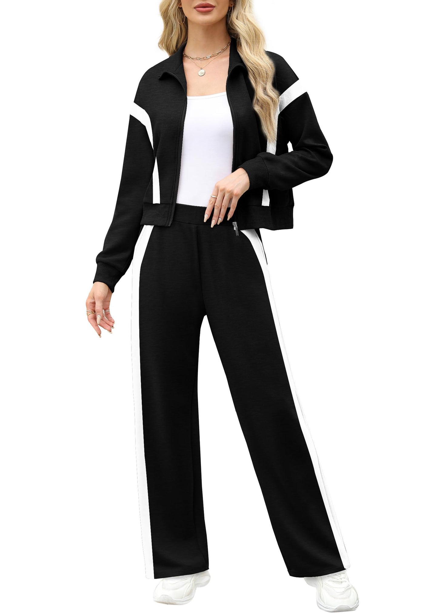 ✨Women Sweatsuit 2 Piece Outfits Sweatshirt Wide Leg Sweatpant Tracksuit