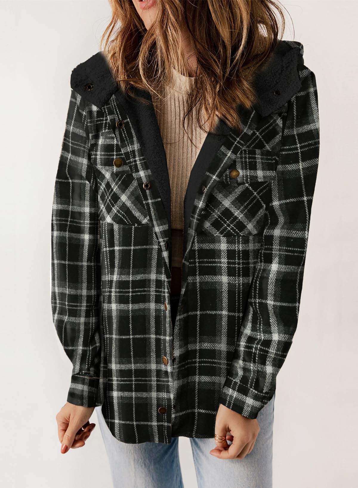 Women's Thickened Flannel Long Sleeve Plaid Jacket Coat with Hood(Buy 2 Free Shipping)