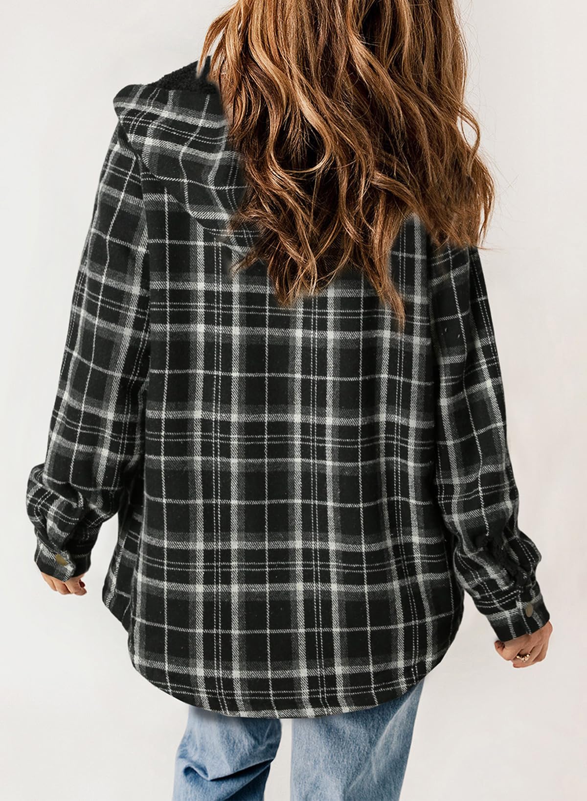 ☘️50% OFF🔥Women's Fall Fuzzy Flannel Long Sleeve Plaid Jacket Coat with Hood