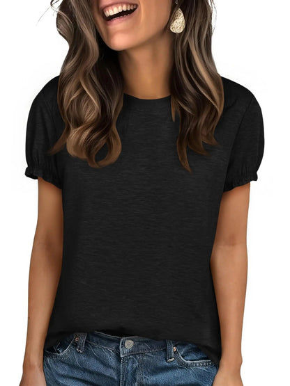 Women's Crew Neck Puff Sleeve Casual T-Shirt