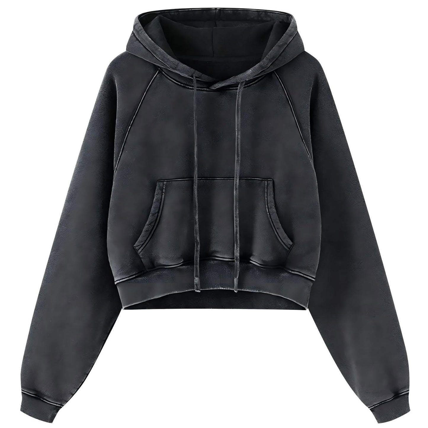 Retro Washed Drawstring Cropped Hooded Sweatshirt