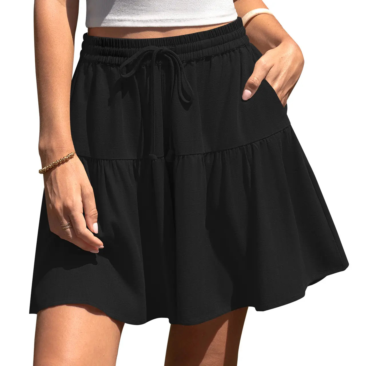 ⏰Hot Sale-Women's High Waist Drawstring Tiered Skort