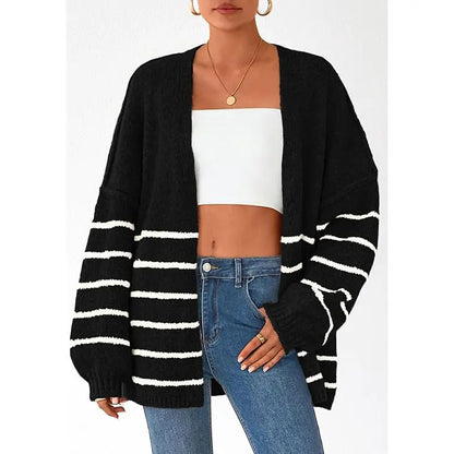 Oversized Striped Balloon Long Sleeve Knit Cardigan
