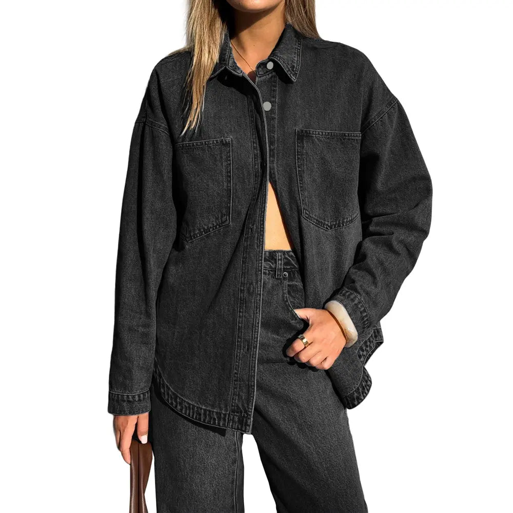 ⏰Hot Sale-Women Vintage Oversized Button Down Denim Shirt Jacket