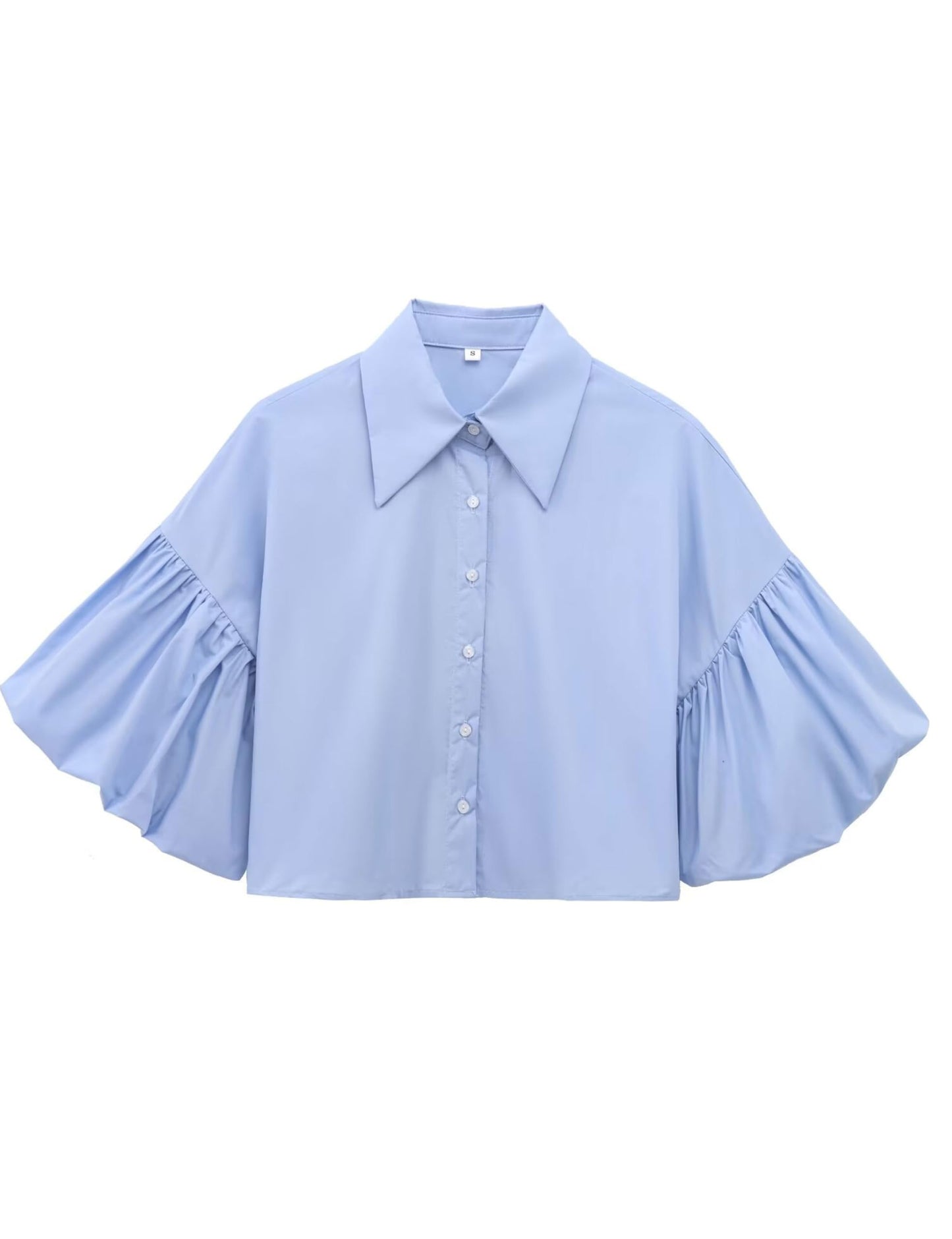 ✨Womens Cute Lantern Sleeve Collar Button Down Crop Tops