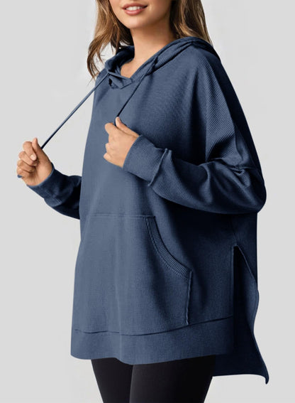 ✨Oversized Hoodies for Women Waffle Knit Drawstring Side Slit Pullover Sweatshirts with Pocket (Final Days: Big Savings!!!)