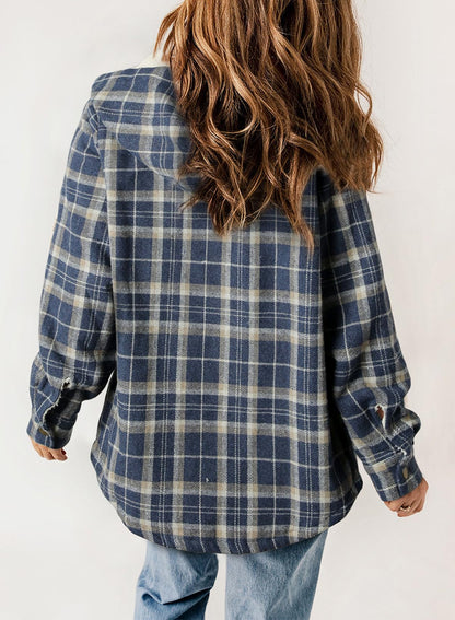 Women's Thickened Flannel Long Sleeve Plaid Jacket Coat with Hood(Buy 2 Free Shipping)