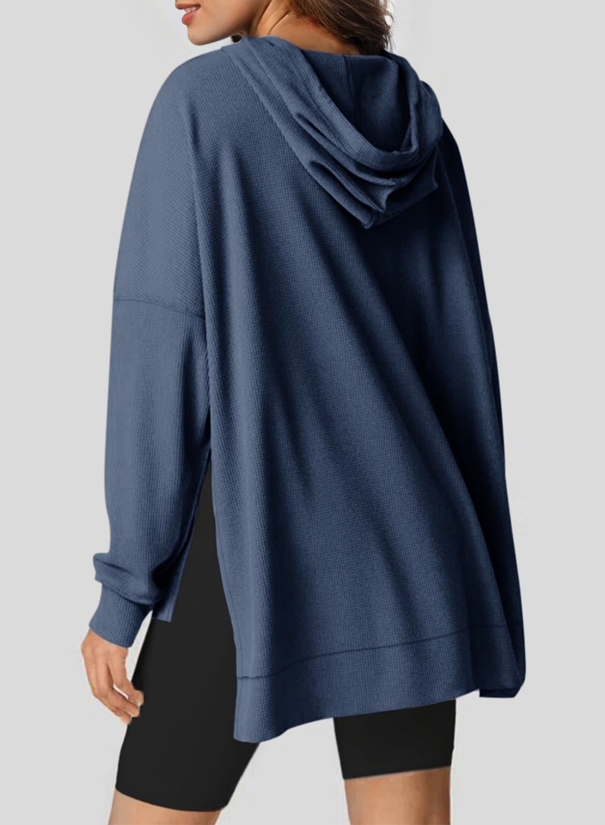 ✨Oversized Hoodies for Women Waffle Knit Drawstring Side Slit Pullover Sweatshirts with Pocket (Final Days: Big Savings!!!)