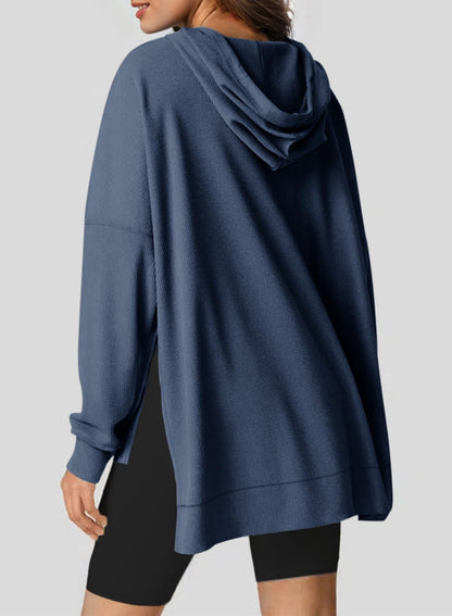 ✨Oversized Hoodies for Women Waffle Knit Drawstring Side Slit Pullover Sweatshirts with Pocket (Final Days: Big Savings!!!)