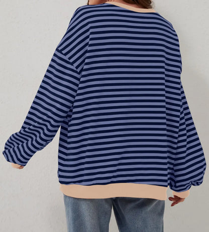 ⏰Hot Sale-Oversized Striped Color Block Sweatshirt
