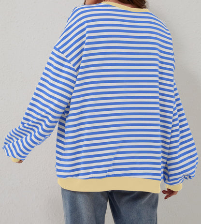 ⏰Hot Sale-Oversized Striped Color Block Sweatshirt