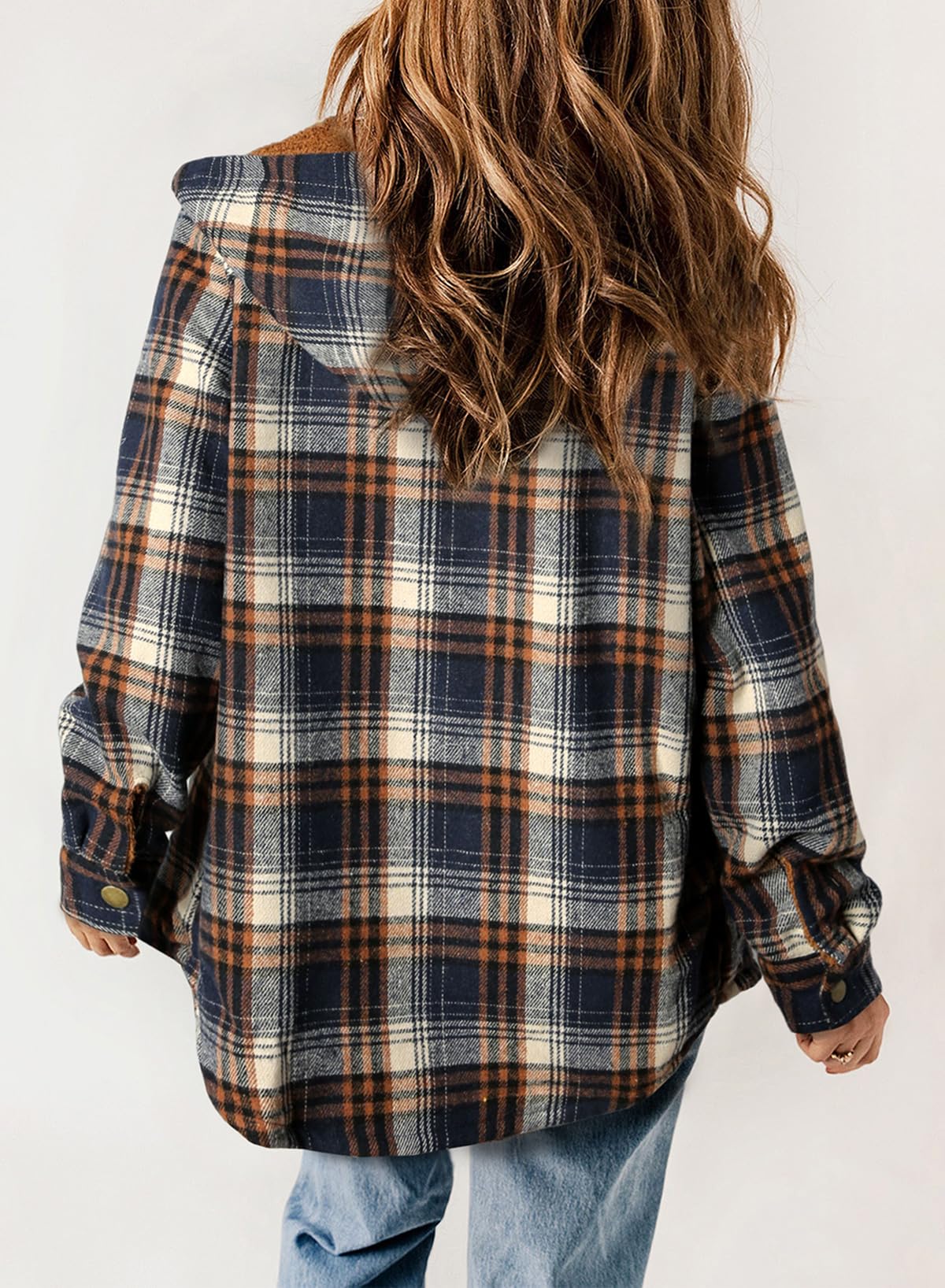 ☘️50% OFF🔥Women's Fall Fuzzy Flannel Long Sleeve Plaid Jacket Coat with Hood