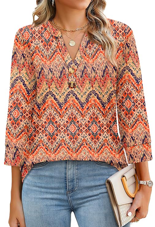 ✨Womens 3/4 Sleeve Heley Button V neck Tops