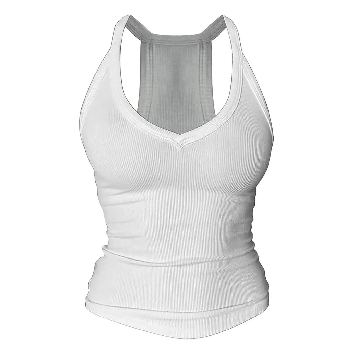 Women's Racerback V Neck Cotton Tank Tops with Built-in Shelf Bra