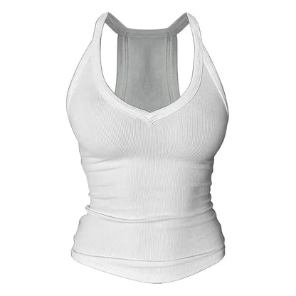 Women's Racerback V Neck Cotton Tank Tops with Built-in Shelf Bra