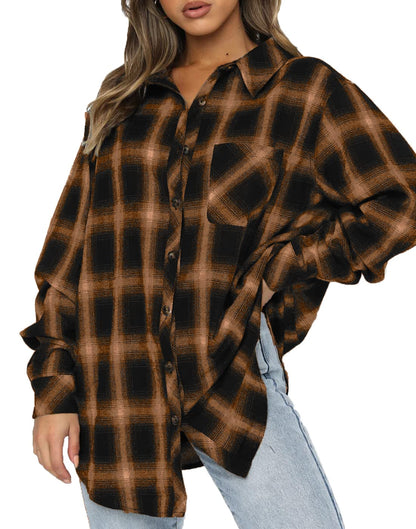 Women's Button Down Flannel Shirts Plaid Shacket