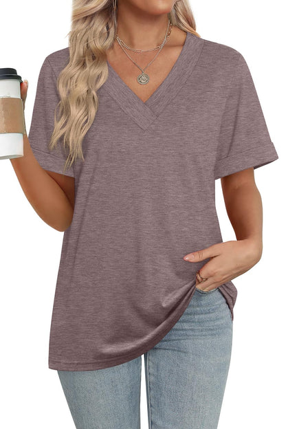 ✨women's Summer Tops Short Sleeve Basic Casual V Neck T Shirts