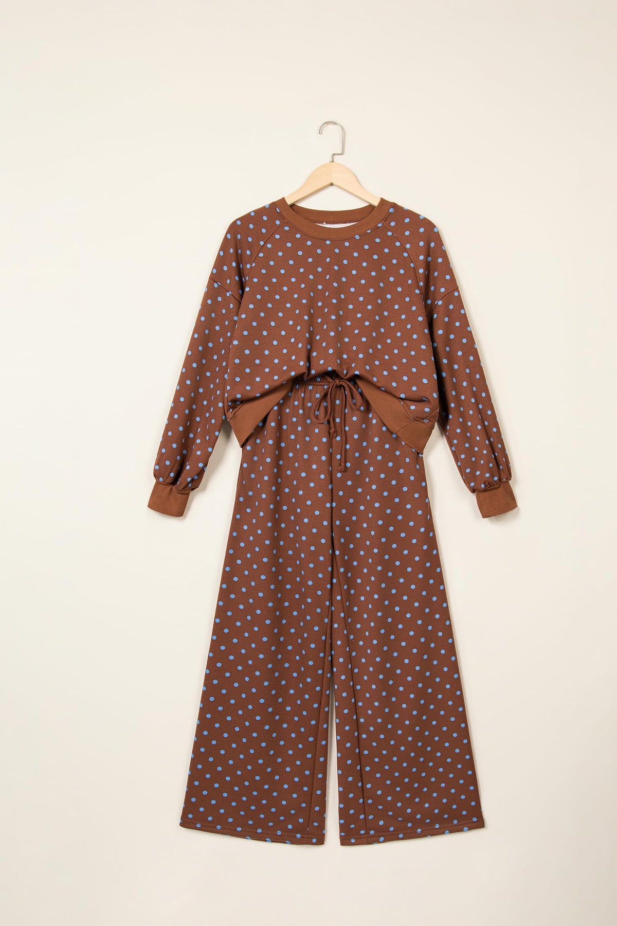Women's Polka Dot 2 Piece Pant Set Long Sleeve Sweatshirts And Drawstring Wide Leg Pant