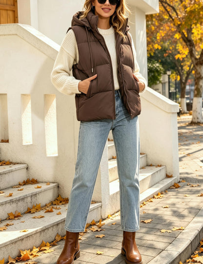 Women's Puffer Vest Winter Sleeveless Coats with Hood