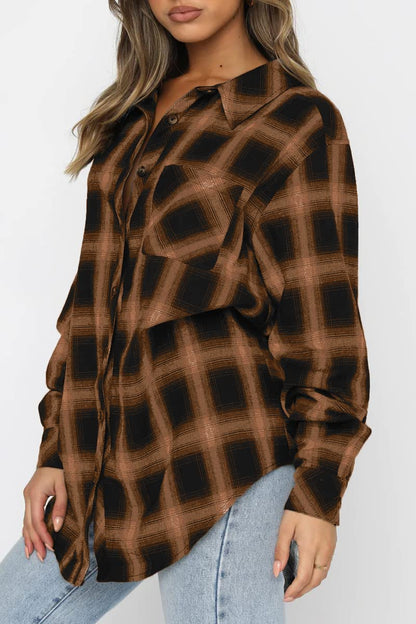 Women's Button Down Flannel Shirts Plaid Shacket