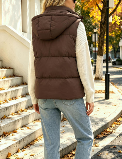 Women's Puffer Vest Winter Sleeveless Coats with Hood