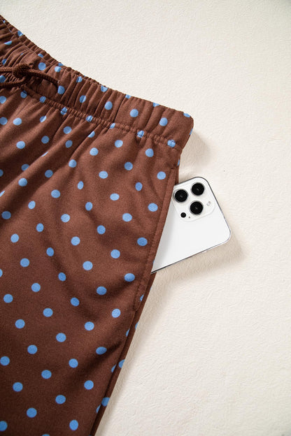 Women's Polka Dot 2 Piece Pant Set Long Sleeve Sweatshirts And Drawstring Wide Leg Pant