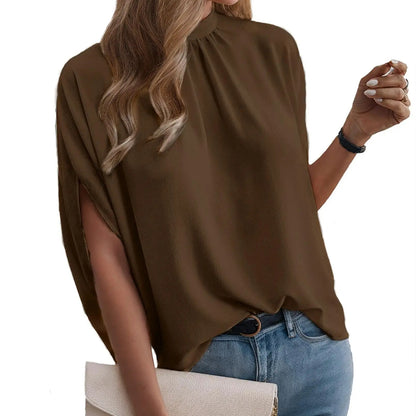 ⏰Hot Sale-Womens Mock Neck Batwing Sleeve Tops Loose Fit Tie Back Tunic Tops