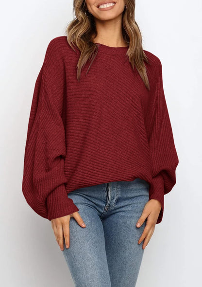 Women's Oversized Batwing Sleeve Ribbed Knit Sweater