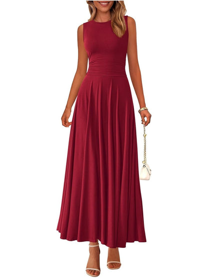 Women's Casual Sleeveless Crewneck Aline Maxi Dress