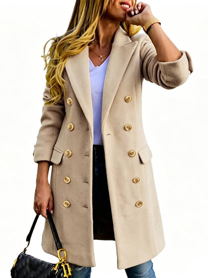 Women's Fitted Slim-Fit Long-Sleeve Double-Breasted Wool-Blend Midi Peacoat