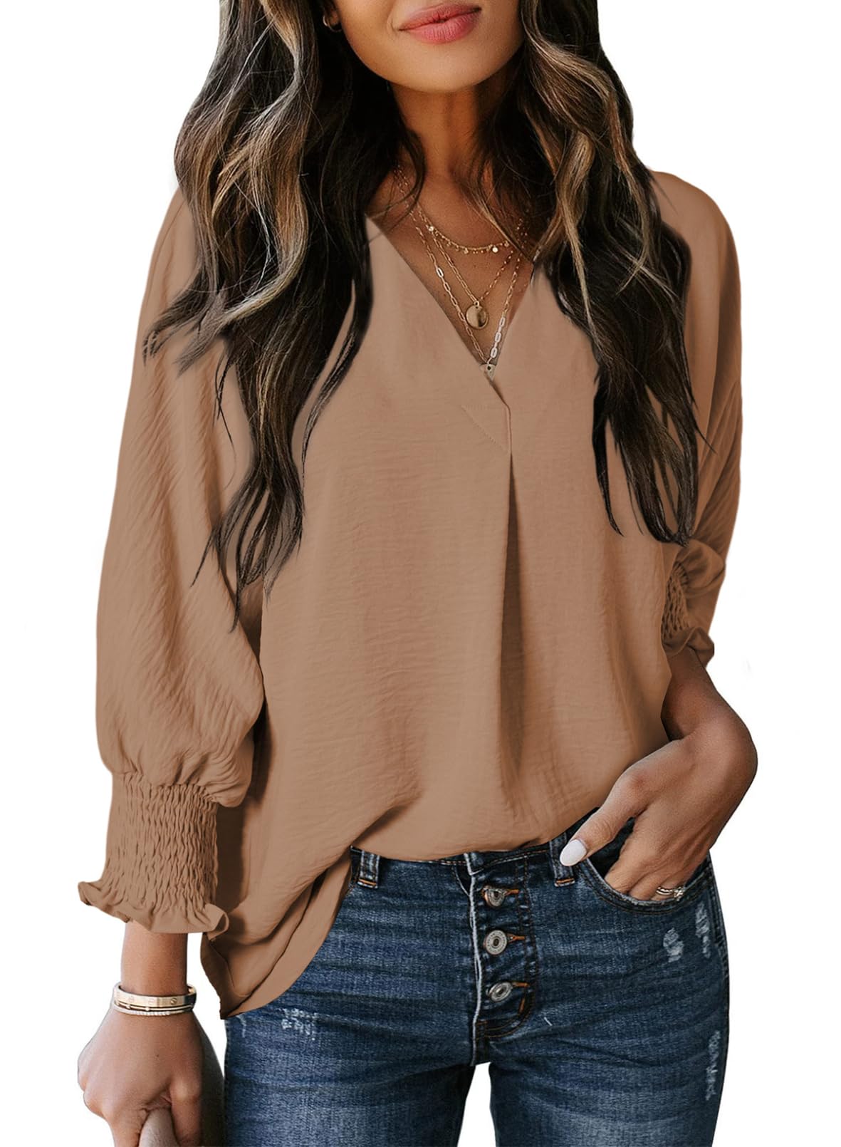 Limited time sale 🔥Womens Casual 3/4 Sleeve V Neck Loose Fit Basic Tees