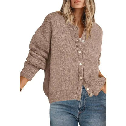 Round Neck Button Long Sleeve Knit Cardigan