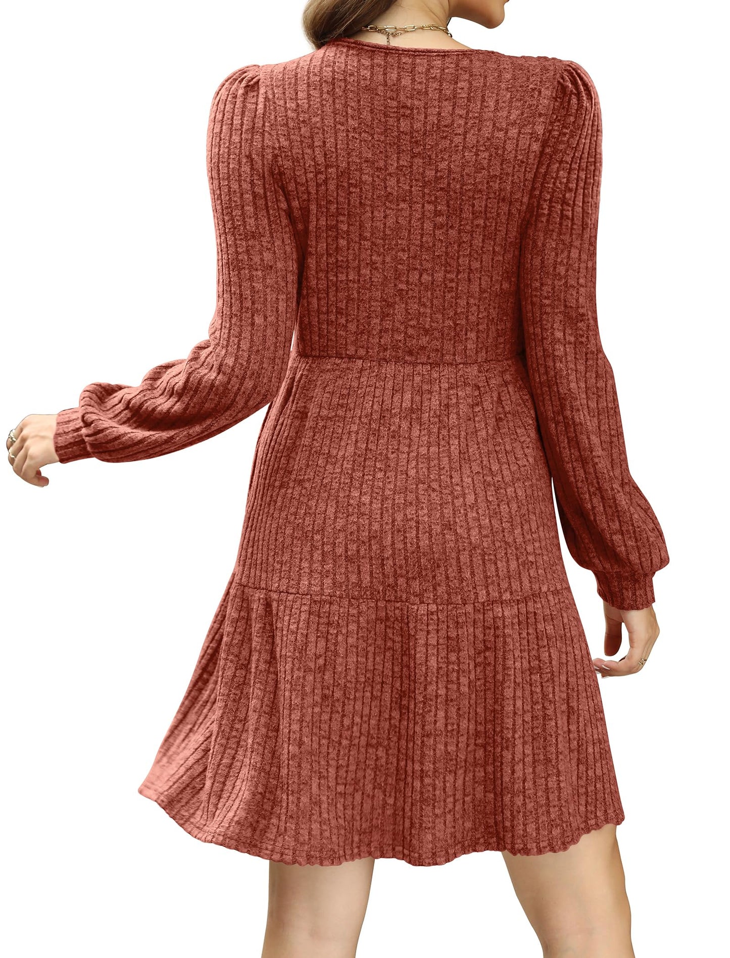 ✨Women's Square Neck Lantern Sleeve Ribbed Dress