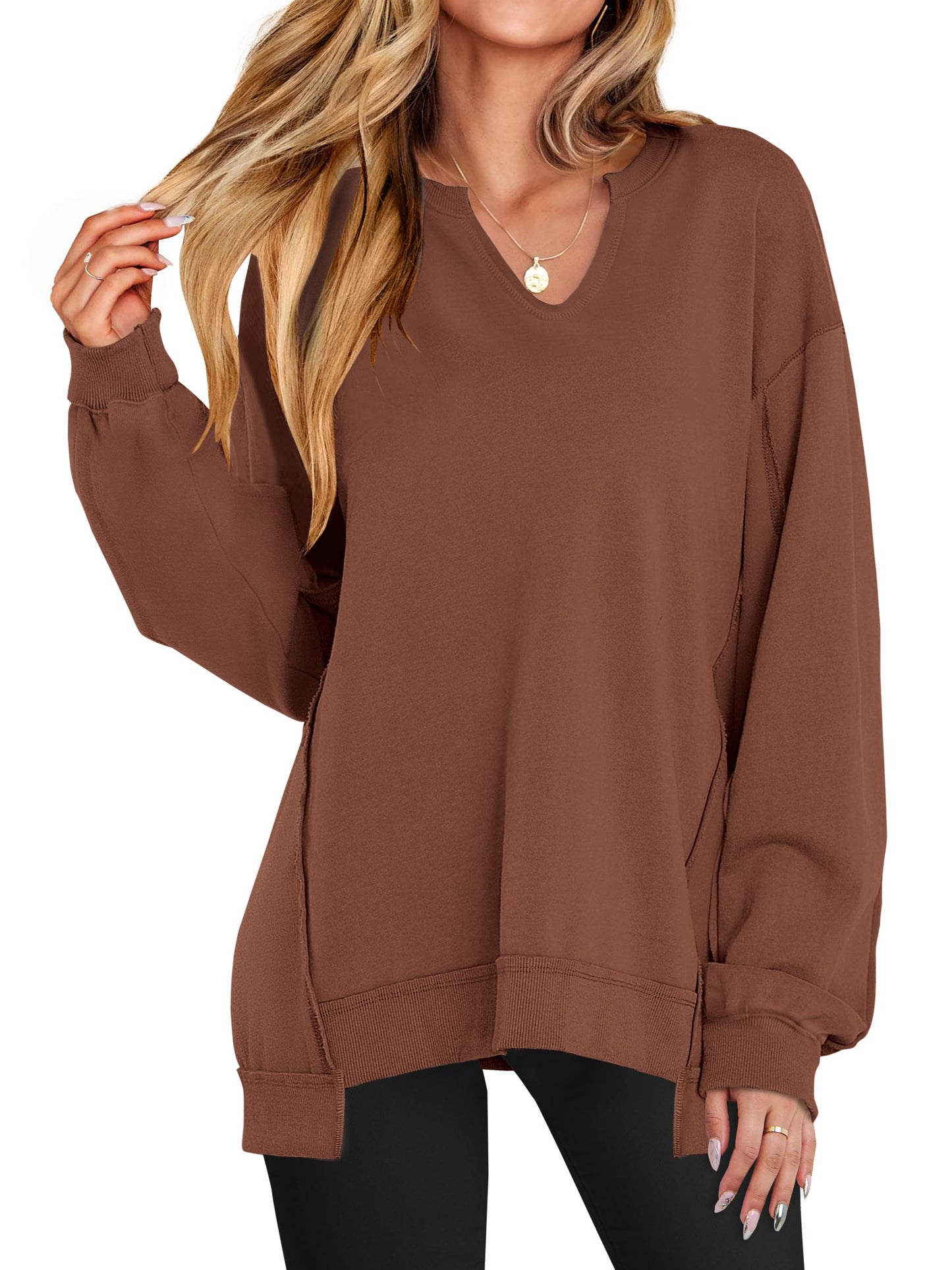 ✨Women's  Casual Oversized  V Neck Long Sleeve Sweatshirt