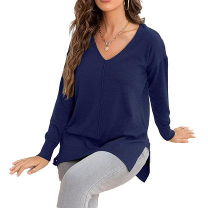 ✨Women's Casual Solid V Neck Pullover