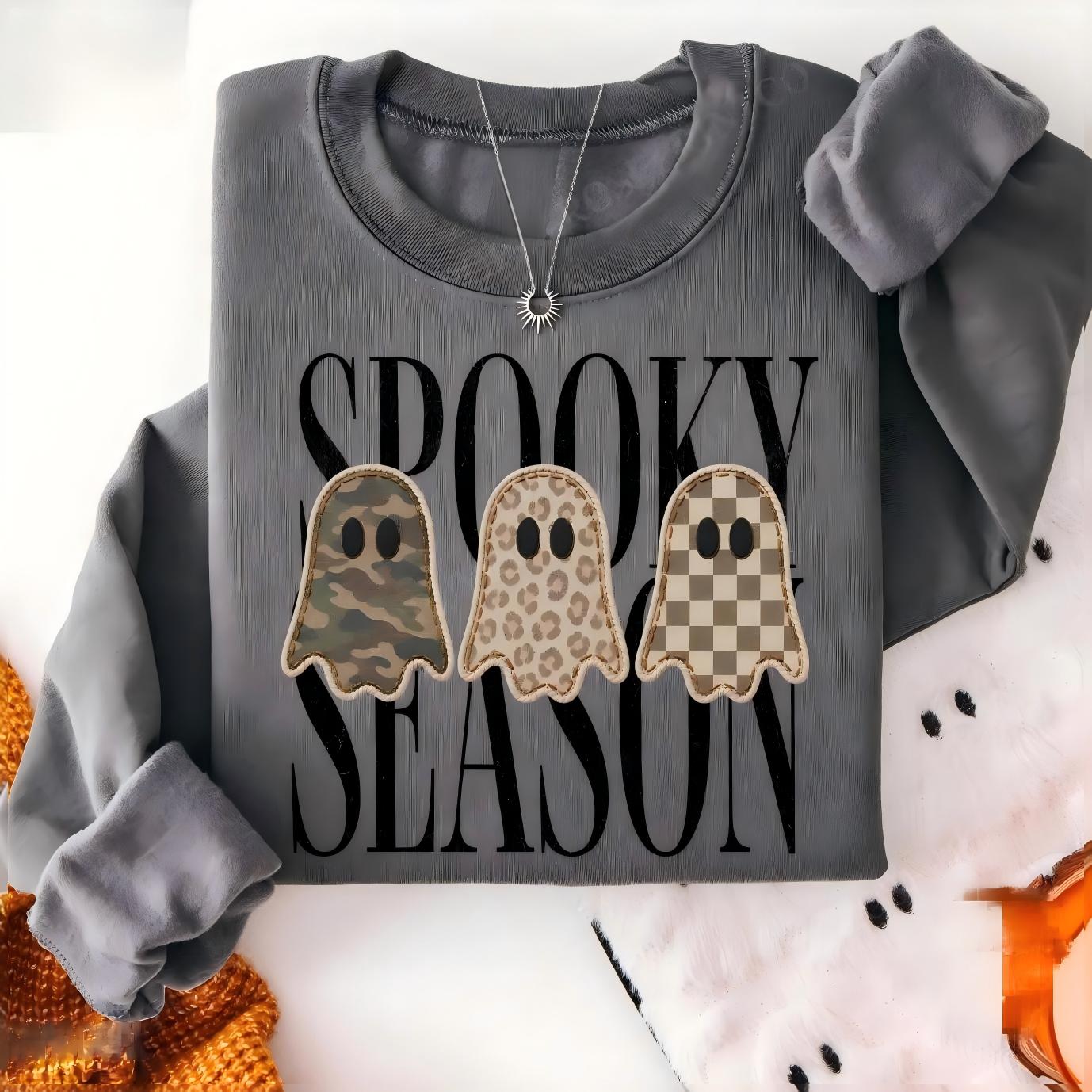 Cute Ghost Patch Letter Fleece Crew Neck Sweatshirt