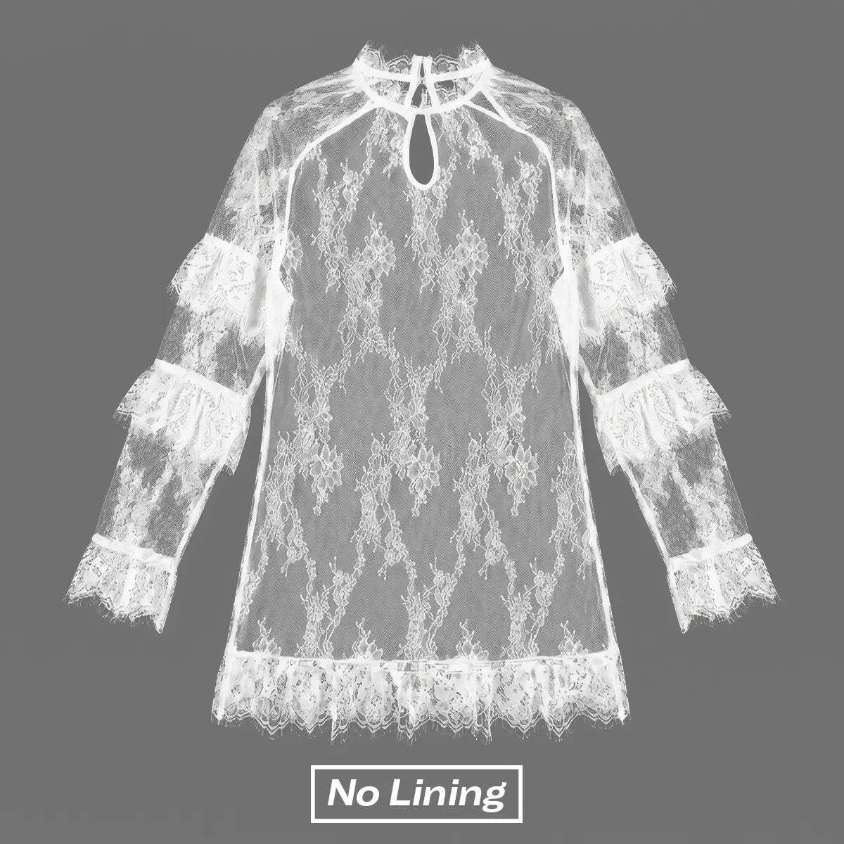 Women's Long Sleeve Crew Neck Sheer Lace See Through Dress