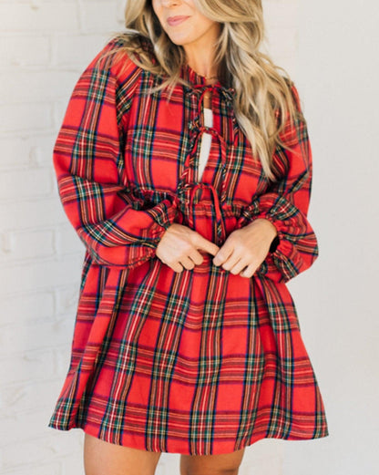 New Women's Holiday Plaid Mini Dress