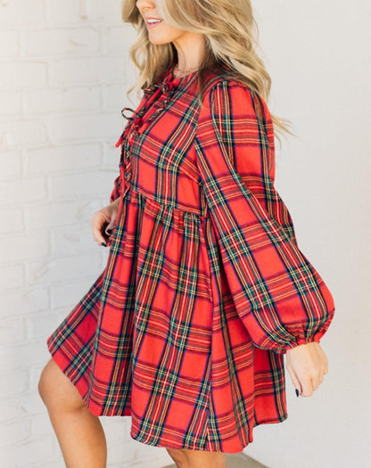 New Women's Holiday Plaid Mini Dress