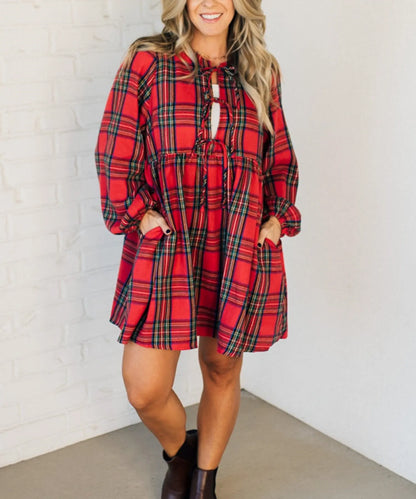 New Women's Holiday Plaid Mini Dress