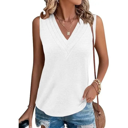 Women Loose Fit Sleeveless Basic V Neck Tank Tops