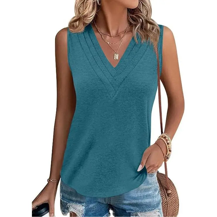 Women Loose Fit Sleeveless Basic V Neck Tank Tops