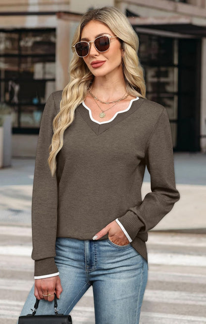 ✨Womens Cozy Lightweight V Neck Sweaters Pullover