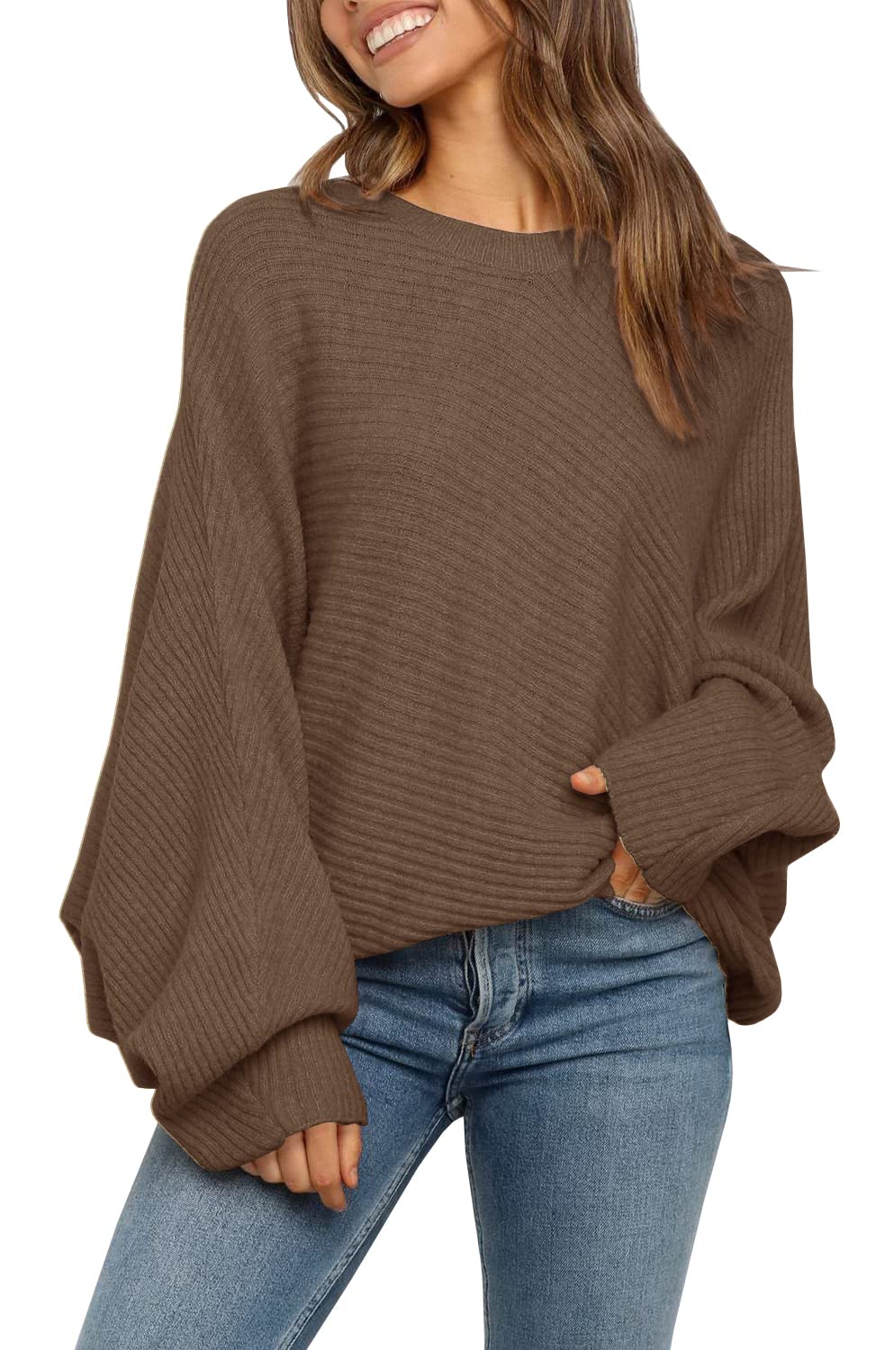 Women's Oversized Batwing Sleeve Ribbed Knit Sweater