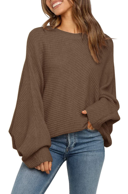 Women's Oversized Batwing Sleeve Ribbed Knit Sweater