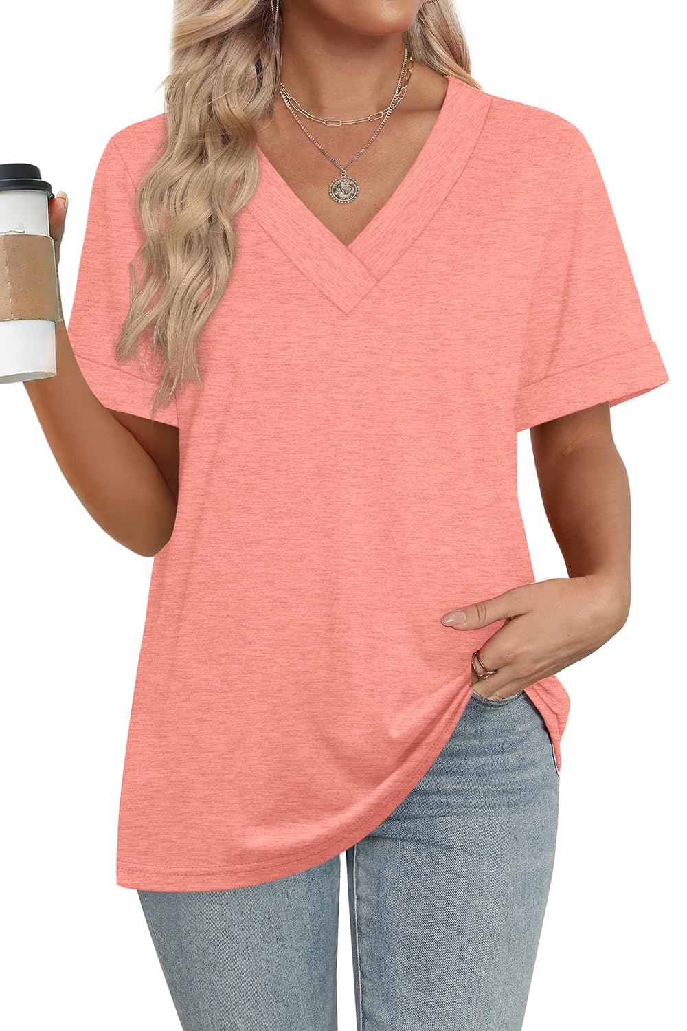 ✨women's Summer Tops Short Sleeve Basic Casual V Neck T Shirts