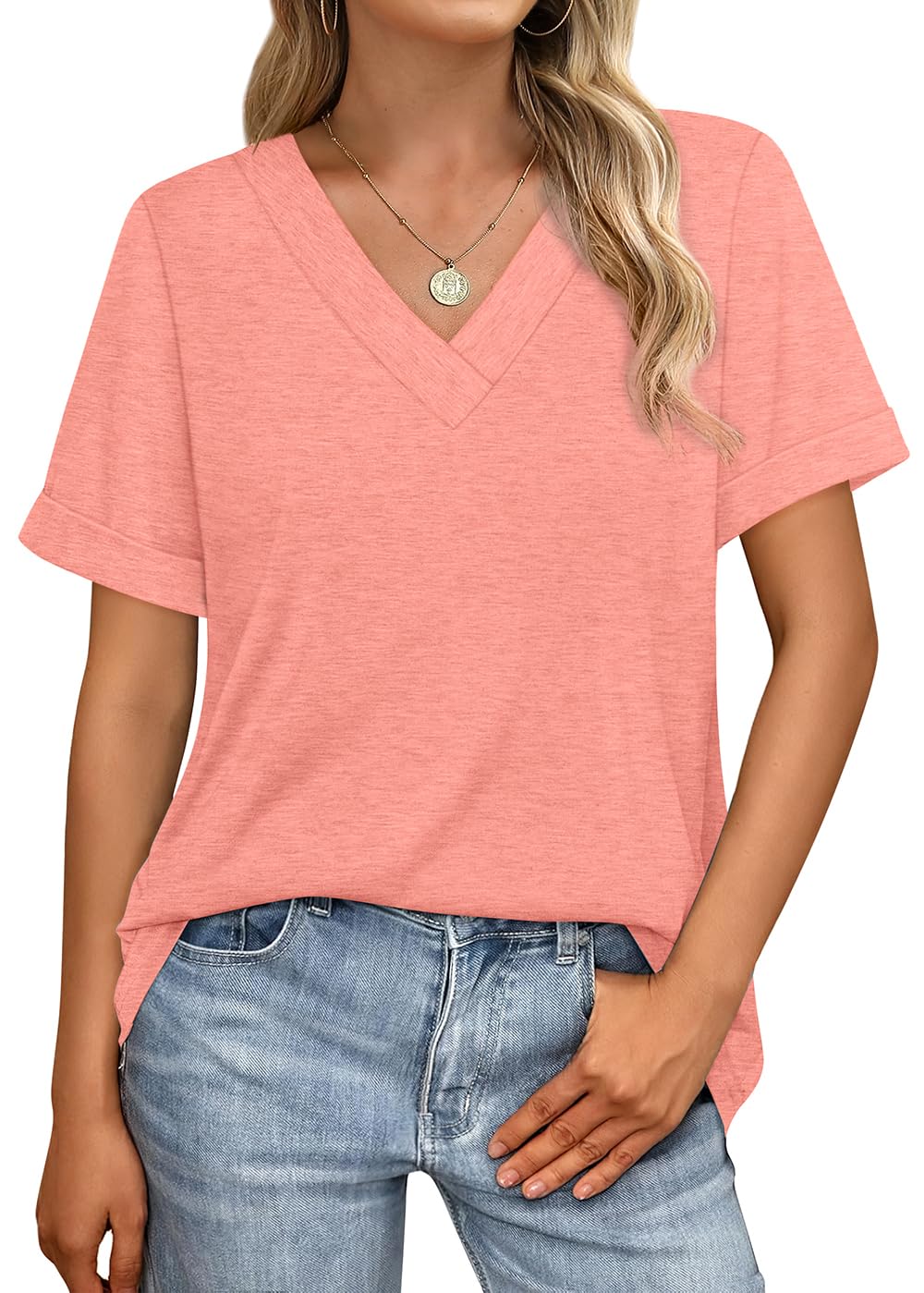 ✨women's Summer Tops Short Sleeve Basic Casual V Neck T Shirts