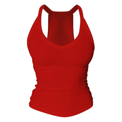 Women's Racerback V Neck Cotton Tank Tops with Built-in Shelf Bra