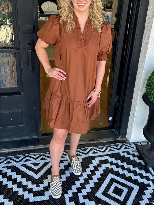 💃Women's V-Neck Puff Sleeve Henley Dress(Buy 2 Free Shipping)