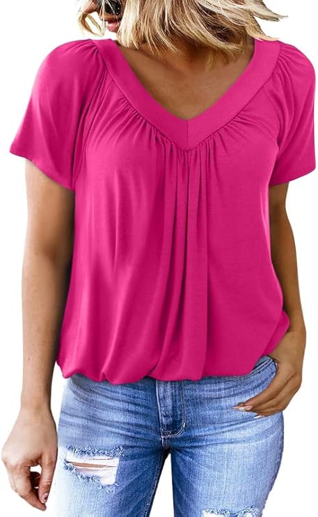 🔥Women's Casual Short Sleeve V Neck Basic T-shirts
